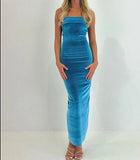Nukty Fashion Velvet Sleeveless Strapless Bodycon Maxi Dress Party Club Women 2024 Summer Elegant Backless Evening Long Dresses