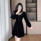 Nukty Elegant Black Velvet Mini Dress for Women Long Sleeve Bodycon Evening Dresses Korean Fashion Autumn Mesh Patchwork Outfits New