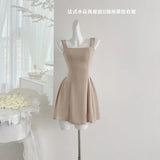 Nukty Elegant Korean Fashion Summer Evening Party Red U-neck Sling Dress Lady Casual High Waist Sleeveless Strap Mini Dress for Women