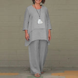 Nukty Fake Two-piece Cotton Linen White Set Women's Casual Irregular Top + Wide-leg Pants 2-piece Suit Loose Oversized Women Outfit