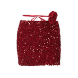 Nukty High Waist Women's Shiny Sequin Skirts with Pocket Sexy Strappy Slim Summer Sparkly Hot Pant Night Clubwear Mini Skirt