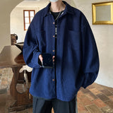 Nukty Fashion Lapel Button All-match Solid Shirts Coats Men's Clothing Spring New Loose Casual Long Sleeve Tops Korean Shirt