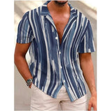 Nukty Men's Shirts Holiday Hawaiian Beach Shirts Striped Print Tops Business Casual Cropped Oversized T-Shirts 5XL Designer Clothing