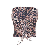Nukty Grunge y2k Leopard Print Corset Top Women Sexy Skinny Strapless Tube Tops Vintage 2000s Bandage Backless Mini Vest Summer