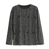 Nukty Korean Style Insnichedesign Men Women Vintage Distressed Long Sleeve T-shirt Round Neck Loose Fit Versatile Top Trendy