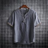 Nukty japan fashion street Summer Men Cotton Linen Tshirts Solid Color Korean Fashion Men Short Sleeve Short Sleeve Tshirt Mens Clothing Plus Size 5Xl