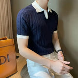 Nukty Men's Knit Short Sleeve Polo Shirt Casual Soft Supple High-end Feel Round Neck Loose-fit Top Japanese Style Solid Color