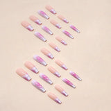 Nukty 24Pcs Long Ballet False Nails Long French Fake Nails with Heart Designs Wearable Coffin Press on Nails Full Cover Nail Tips