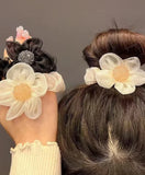 Nukty New Mesh Flower Hair Ring Shine Hair Tie Korean Temperament Elastic Hair Band Hair Rope For Women Hair Accessories