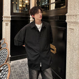 Nukty Streetwear Men's Glitter Shirts Summer Short Sleeve Oversized Chic All-match Shirt Men Women Korean Daily Loose Tops Black/White