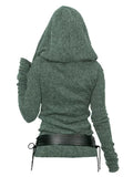 Nukty S-2XL Hooded Cowl Front Belted Lace Up Sweater Women Knitwear For Fall Winter Fashion Hoodie Pullovers Female Long Sleeve Tops