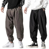 Nukty Men Harem Pants Solid Color Elastic Waist Joggers Pants Baggy Pants Drawstring Drop-crotch Pants Casual Hip Hop Trousers