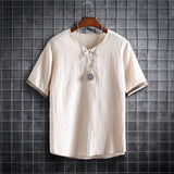 Nukty japan fashion street Summer Men Cotton Linen Tshirts Solid Color Korean Fashion Men Short Sleeve Short Sleeve Tshirt Mens Clothing Plus Size 5Xl