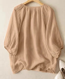 Nukty Fashion 3/4 Sleeve Tunic Tops Woman Casual Solid Color Blouse Summer Holiday Loose Chemise Female O-Neck OL Work Shirt