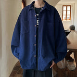 Nukty Fashion Lapel Button All-match Solid Shirts Coats Men's Clothing Spring New Loose Casual Long Sleeve Tops Korean Shirt