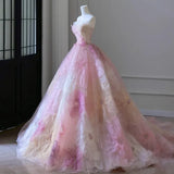 Nukty Pink 3D Applique Flower Formal Dress Elegant Strapless Slim Red Carpet Dresses Luxurious Trailing Ball Gown Engagement Vestido