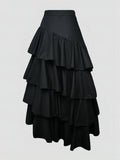 Nukty Women's High Waist Layered Ruffle Maxi Cake Skirt Elegant Party Wedding Guest Y2K Solid Vintage Black Solid A Line Skirts