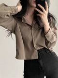 Nukty Designed Women Shirts Korean Fashion Solid Long Sleeve Button Up Tops Office Ladies Chiffon Short Blouse New