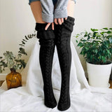 Nukty Women Socks Christmas solid Long Over The Knee Cotton Socks High Long Winter Knitting Over Knee Xmas Knit carpet Socks