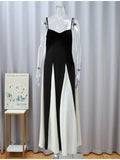 Nukty Elegant Black White Patchwork Maxi Dresses Women Fashion O-neck Sleeveless Slim Dress New Female Evening Party Robes