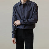 Nukty Luxury Spring Clothing Men's Casual Suit Collar Texture Shirts Vintage Buttons Solid Color Long Sleeve Basic Clothes 2024 New