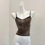 Nukty Women's Leopard Crop Top Sets Fashion Vest Aesthetic Corset Top Off Shoulder Sleeveless Y2k Sexy Vintage Tank Tops 2000s Clothes
