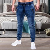 Nukty Men's Outdoor Summer Riding Jeans Motorpoof Jeans Skinny Jeans Fashion Pockets Denim Pencil Pants Ankle Tied Denim Trousers