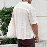 Nukty Vintage Embroidery Knitting Mens Shirts Summer Beach Fashion Loose Short Sleeve Knit Tops For Men New Casual Knitted Cardigans