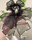 Nukty Mesh Big Bow Elastic Hair Band Ponytail Sweet Pearl Hairdressing Princess Rubber Band Elegant Korean Hair Accessories