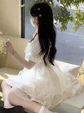 Nukty Sweet Princess Fairy Mini Dress for Women Korean Short Sleeves Ruffles Birthday Party Dresses Summer Chic Short Vestidos New
