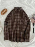 Nukty Vintage Women Plaid Shirts Autumn Long Sleeve Oversize Button Up Tops Korean Loose Casual Fall Outwear Femme Shirts