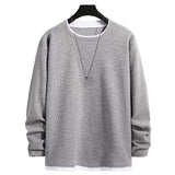 Nukty Autumn Men's Round Neck T-Shirts Fashion Fake-two Pieces Street Long Sleeve T-shirt Sports Athletic Pullover Blouse Tops For Man
