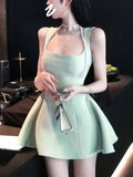 Nukty Elegant France Princess Party Evening Short Dresses Summer Plain Corset Sweet Tutu Dress Wide Straps Women Clothes New