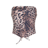 Nukty Grunge y2k Leopard Print Corset Top Women Sexy Skinny Strapless Tube Tops Vintage 2000s Bandage Backless Mini Vest Summer