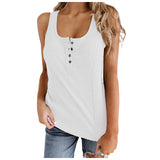 Nukty Plus Size Fashion Womens Round Neck Sleeveless Camisole Button Solid Color Vest Blouse Easy Tops  New Fashion Simple Women'S Top