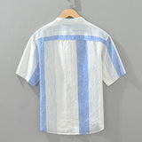 Nukty 2024 Summer New 100%Linen Pullover Short Sleeve Shirts for Men Fashion Striped Casual Loose Shirts