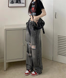 Nukty High Waist Wide Leg Jeans Women's Loose Fit Ripped Straight Cut Denim Pants plus Size Street Sle Summer Trend k Wa