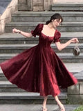 Nukty Elegant French White Wedding Party Dress Women Vintage Burgundy Romantic Prom Vestidos Summer Korean A-line Graduation Dresses