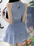 Nukty Y2k Crop Tank Tops Skirt Suits Summer New Fashion Solid Camis Sleeveless Blouse High Waist Elegant Ladies Korean Two Piece Set