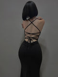 Nukty DRESS TO IMPRESS Coquette Elegant Party Dress Women Mall Goth Vintage Aesthetic Fairycore Grunge Backless Lace-up High Waist Halter Dress