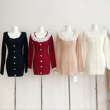 Nukty Autumn Elegant Slim Knitting Lace Dress Women Sexy Bodycon Y2k Mini Dress Casual Short Party Korean Fashion Dress Design