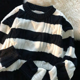 Nukty Striped Retro Couple's Sweater Men's Autumn and Winter Design Sense Niche Thread Clothing Trend Brand Ins Loose Knit Sweater