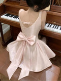 Nukty Pink Elegant Bow Fashion Sweet Princess Mini Dress Sleeveless Birthday Party Backless Graduation Women's Dresses Summer New