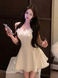 Nukty Elegant Princess Party Dress Sexy Off Shoulder Sleeveless Birthday Prom A-Line Short Vestidos Y2K Sweet Slim Waist Female Robe