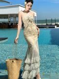 Nukty Sexy Bodycon Party Dress for Women Elegant Strapless Halter Sleeveless Evening Dresses Summer Spring Slim Chic Vestidos New Robe