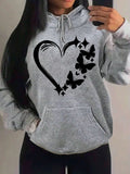 Nukty Combination Of Love And Butterfly  Pattern Hoody Women Hip Hop Street Hoodies Trendy Pocket Clothes Vintage Multicolor Hoodie