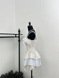 Nukty Summer Women Korean Vintage Ballet Core 2000s Party Rave Y2k Outfits 2 Piece Set Mori Girl Floral Fairy Dress + Cute Mini Shorts
