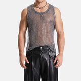 Nukty Men's Hollow Out Mesh Tank Tops Fashion Vests Tassel Sleeveless Streetwear Heavy Craft Perspective Sexy Performance Nightclub