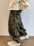 Nukty Autumn Tan Leopard Jeans Men Denim Pants Male Oversize Wide Leg Trousers Streetwear Hip Hop Vintage Loose Casual Animal Print