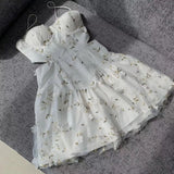 Nukty Fairy 3D Flowers Suspender Mesh Stitching Chiffon Dress High Waist Backless Retro Gauze Tupe Dress A-Line Flowers Skirt Vestidos